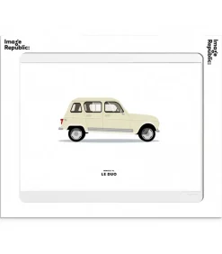 Affiche Le Duo Voiture Renault 4L Beige 30 X 40 Cm
