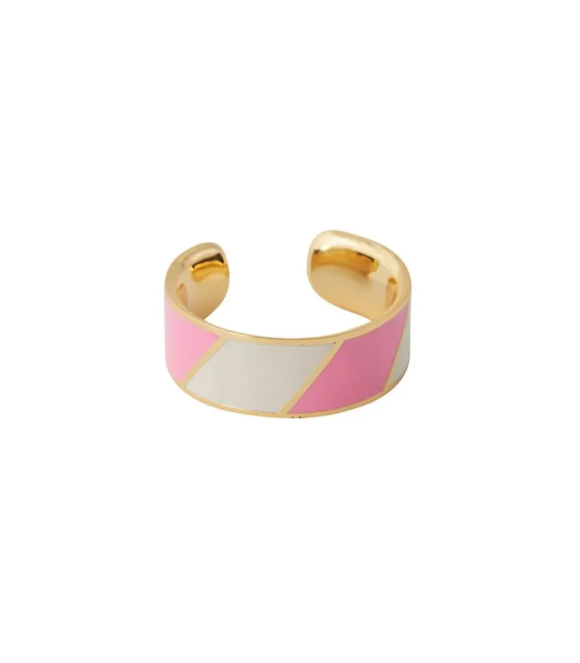 Bague Ajustable Big Striped Candy Pink White