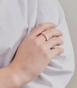 Bague Ajustable Big Striped Candy Pink White