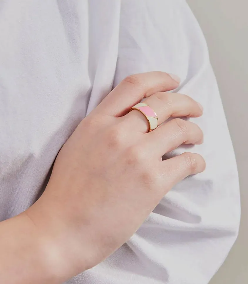 Bague Ajustable Big Striped Candy Pink White