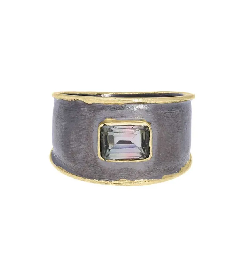 Bague Chevaliere Jaimie Or 14K Et Argent Noirci