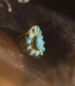 Bague Navajo Plaque Or Et Turquoise