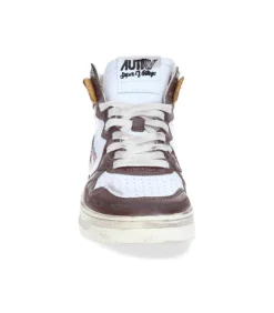 Baskets Super Vintage Mid Cuir White Brown Honey