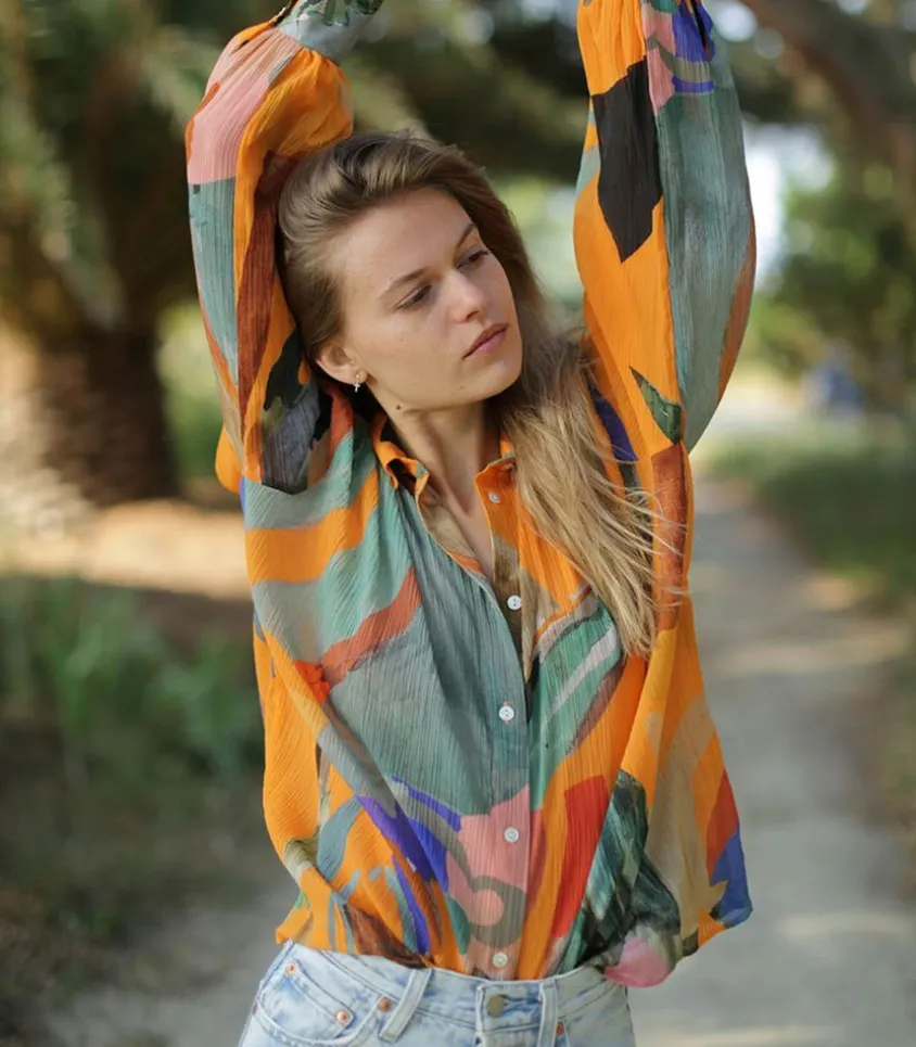 Blouse Manches Ballons Dancing Wood Orange
