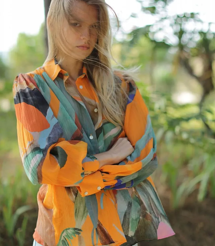 Blouse Manches Ballons Dancing Wood Orange