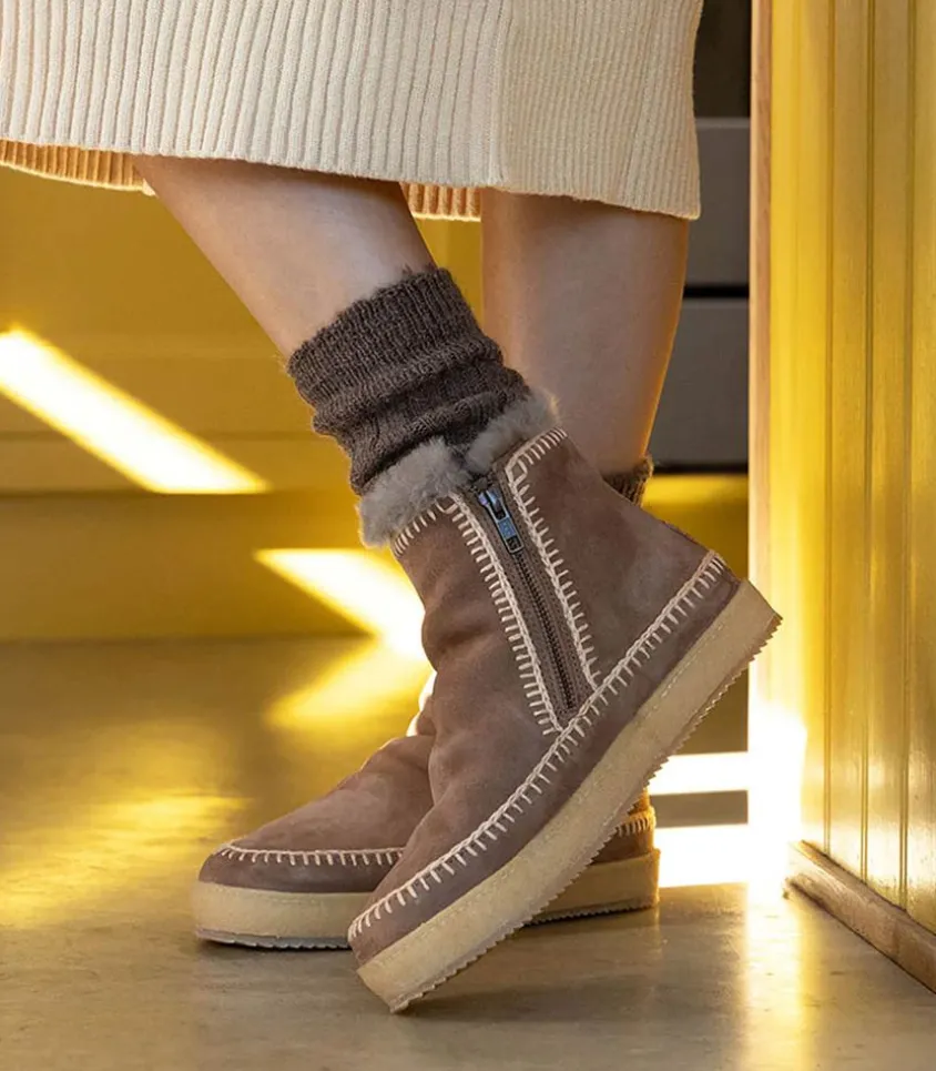 Boots Setsu Crochet Crepe Suede Camel/Beige