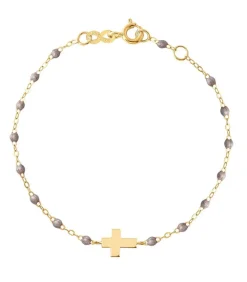 Bracelet Croix Or Jaune Et Perles De Resine