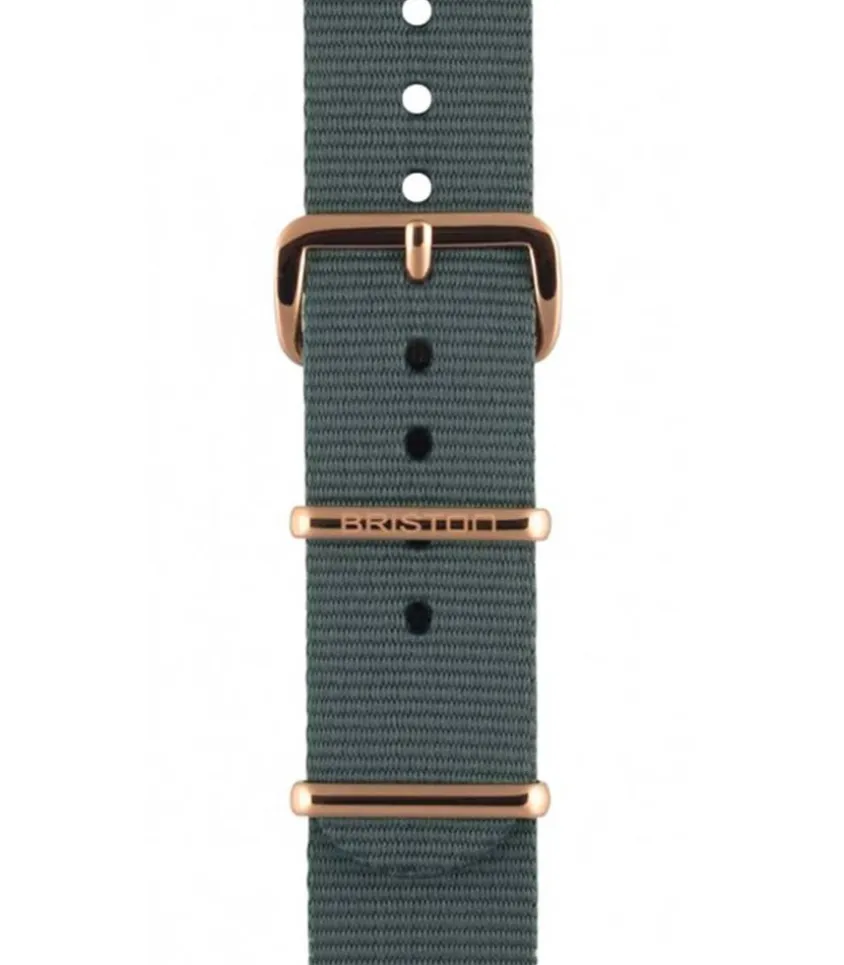 Bracelet De Montre Type Nato Gris, Boucle Or Rose 230Mm - Clubmaster Chic