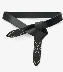 Ceinture Lecce En Cuir Noir Et Silver