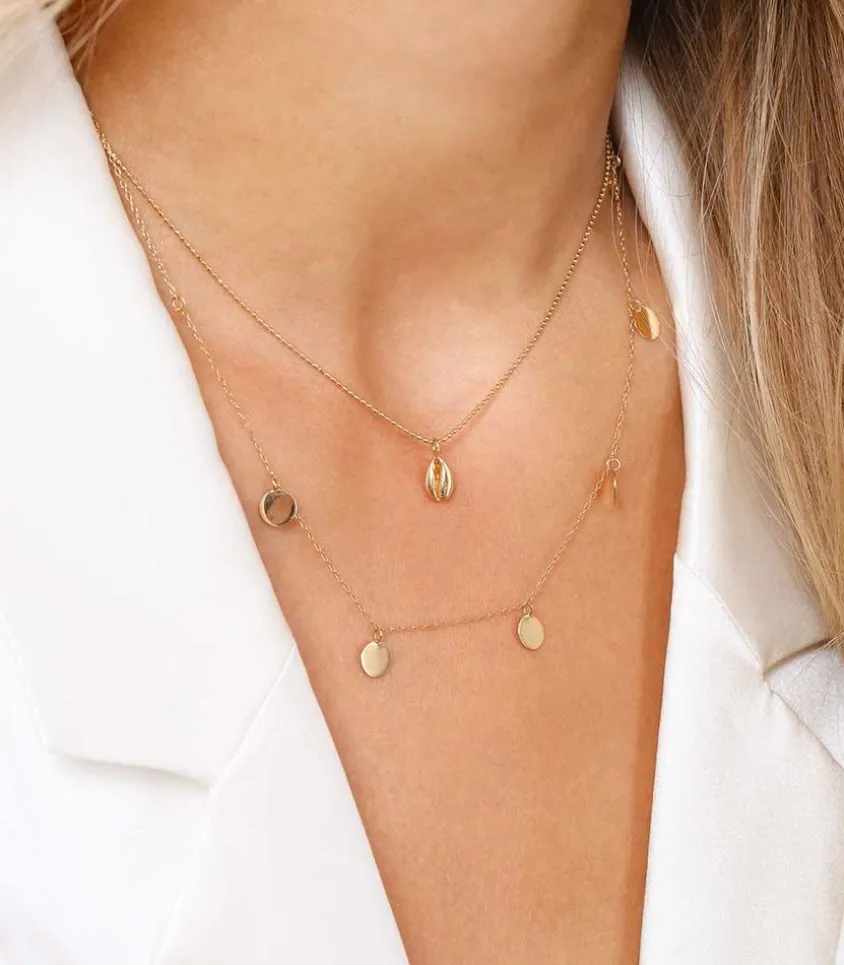 Collier Court Cauri Coquillage Et Chaine Boule