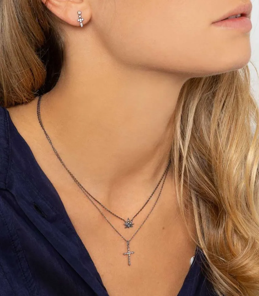 Collier Mini Feuille Des Merveilles Or Noir Et Diamants