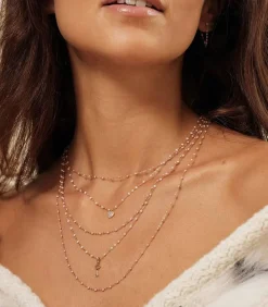 Collier Or Rose Et Perles De Resine 42 Cm