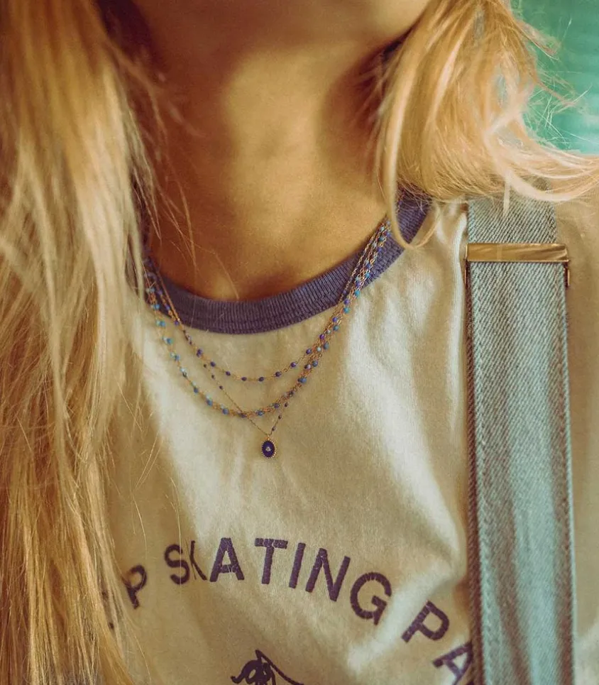 Collier Or Rose Et Perles De Resine 42 Cm