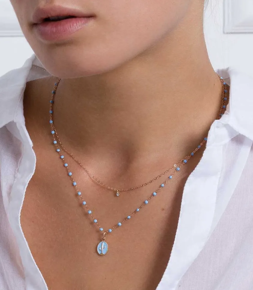 Collier Or Rose Et Perles De Resine 42 Cm