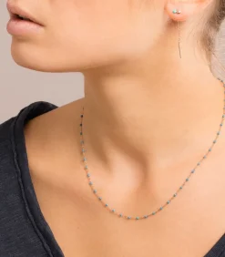 Collier Or Rose Et Perles De Resine 42 Cm