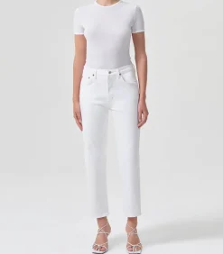Jean Kye Mid Rise Straight Crop Stretch