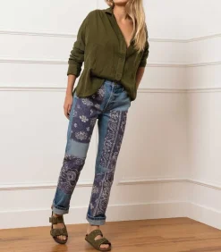 Jean Straight All-Over Floral Patchwork