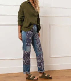 Jean Straight All-Over Floral Patchwork