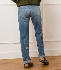 Jean Straight All-Over Floral Patchwork