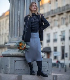 Jupe Longue Bar En Soie Gris