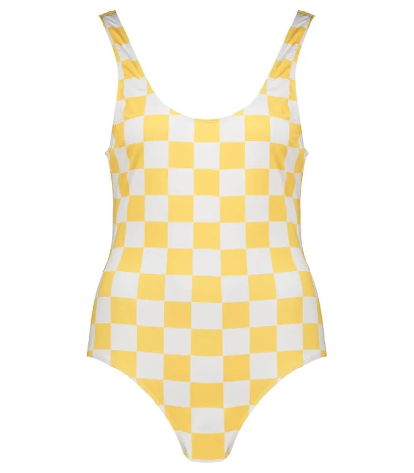 Maillot De Bain Une Piece Pamela Damier Jaune/Blanc