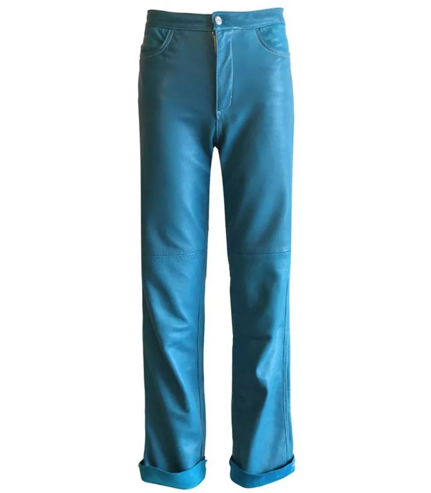 Pantalon En Cuir Bleu Turquoise