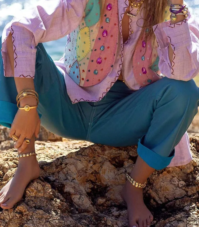 Pantalon En Cuir Bleu Turquoise