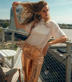 Pantalon En Cuir Rose Gold