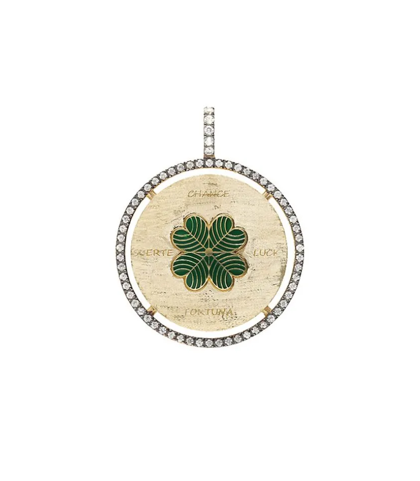 Pendentif Lucky Or Jaune Saphirs Blancs