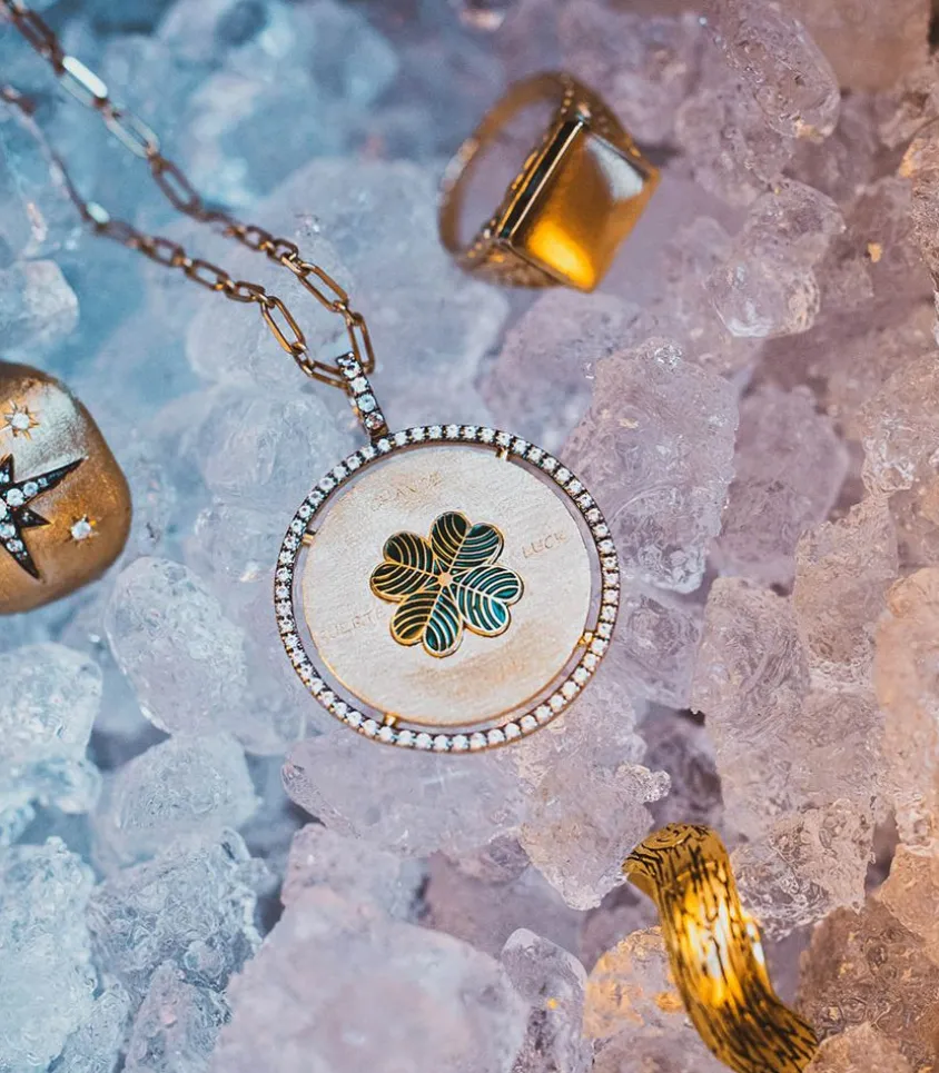 Pendentif Lucky Or Jaune Saphirs Blancs