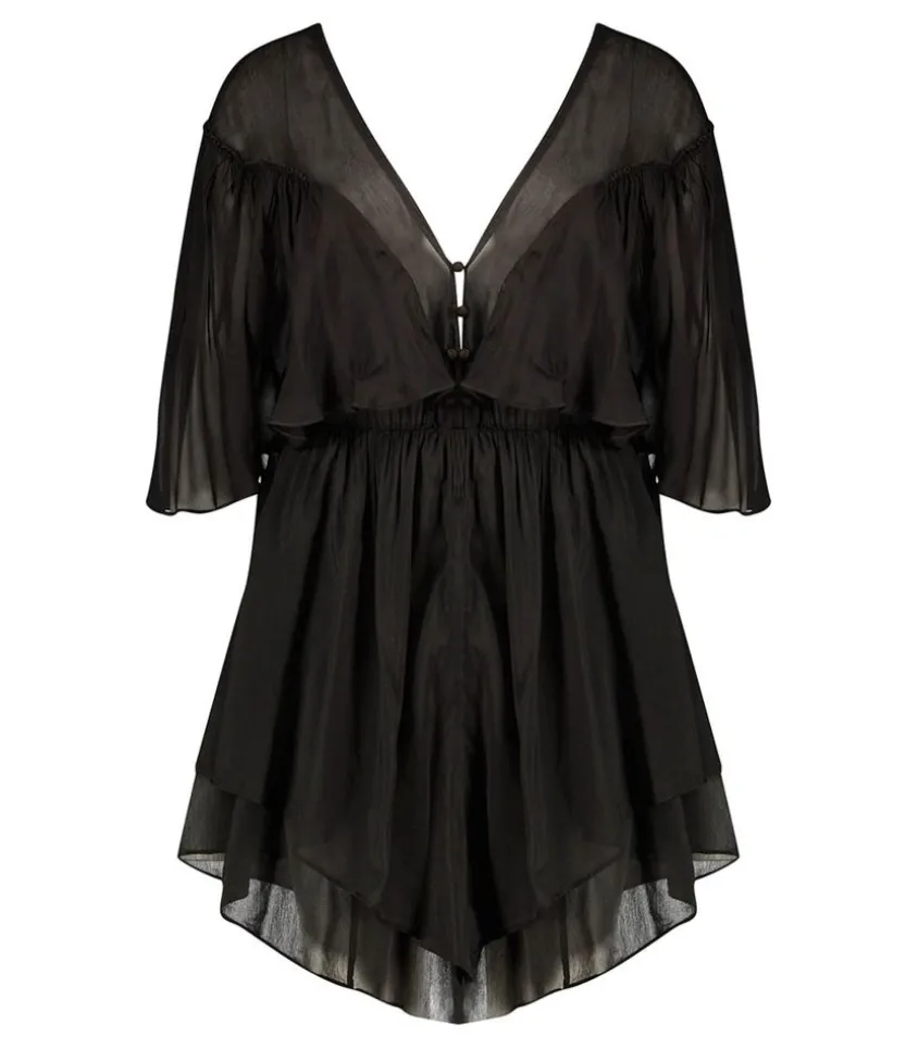 Robe Courte En Coton Et Soie Noir