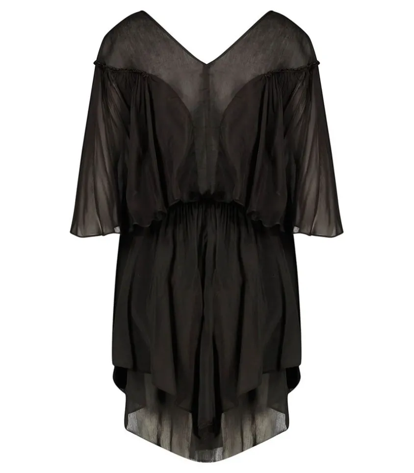 Robe Courte En Coton Et Soie Noir