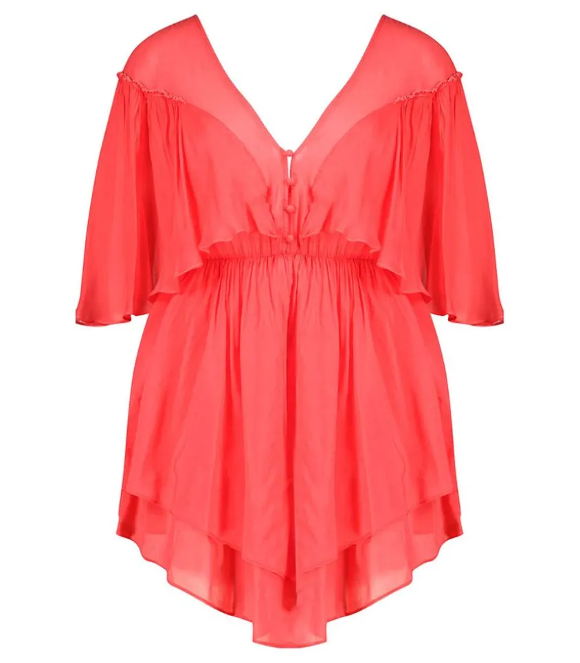Robe Courte En Coton Et Soie Rouge