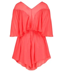 Robe Courte En Coton Et Soie Rouge