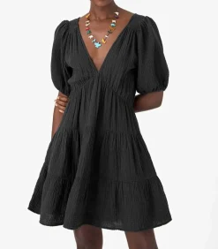 Robe En Gaze De Coton Nissa Black