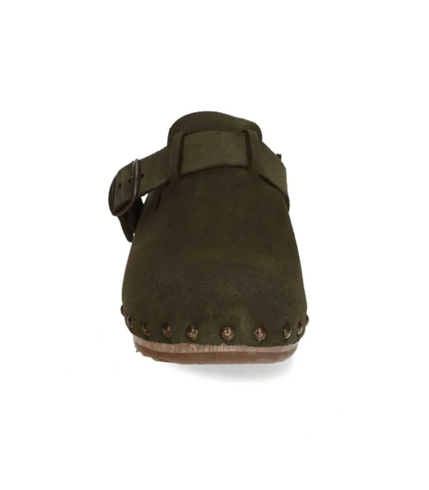 Sabots Clang Cuir Velours Kaki