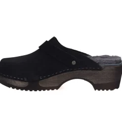 Sabots En Daim Noir/Shearling Gris