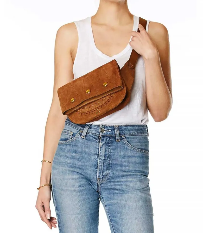 Sac Banane Jerry Cuir Velours Tabac