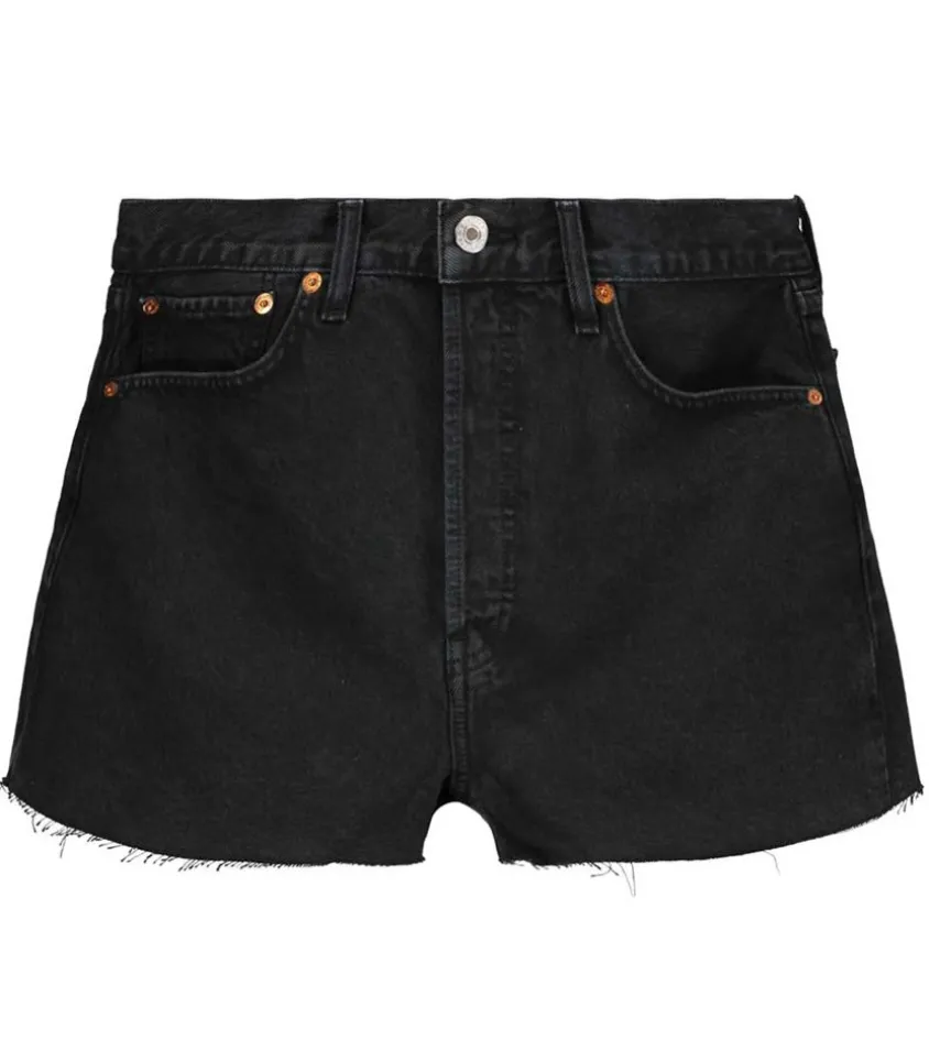 Short A Taille Haute En Denim Noir Surteint