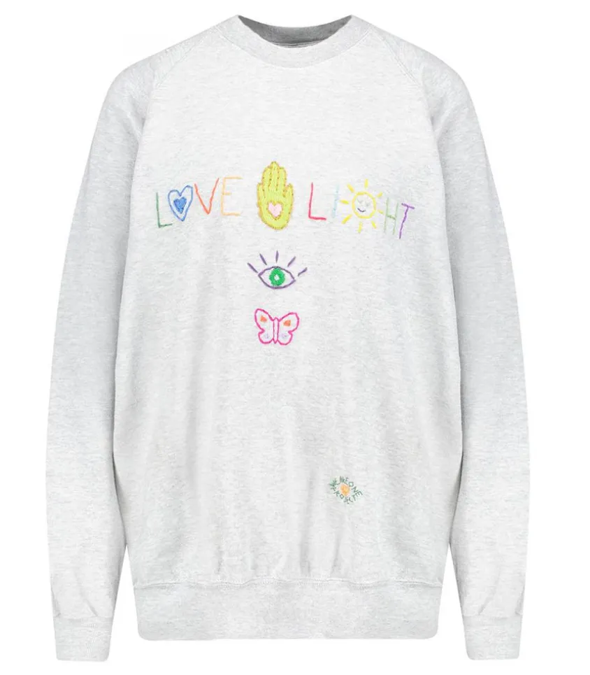 Sweat-Shirt Vintage Brode Love Light Gris