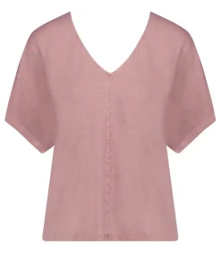 Tee-Shirt Col V Manches Courtes En Lin Bois De Rose