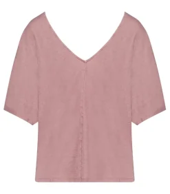 Tee-Shirt Col V Manches Courtes En Lin Bois De Rose