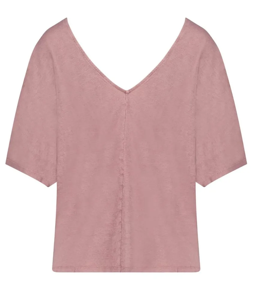 Tee-Shirt Col V Manches Courtes En Lin Bois De Rose