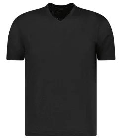 Tee-Shirt Homme Col V Manches Courtes Lin Noir
